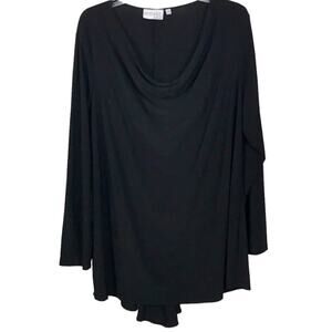 Attitudes By Renee 3X TUNIC TOP High Low Back Pleat Black Drape Neck QVC 26W 28W